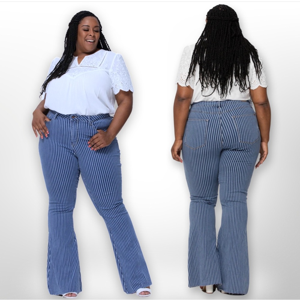 NEW PLUS SIZE Judy Blue blue and white stripe bellbottoms